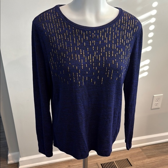 Apt. 9 Blue Gold Long Sleeve Crew Neck Sweater - Picture 1 of 9
